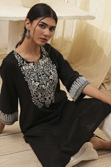 Women's Black Festive Three Quarter Sleeves Kurta