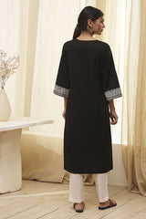 Women's Black Festive Three Quarter Sleeves Kurta