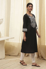 Women's Black Festive Three Quarter Sleeves Kurta