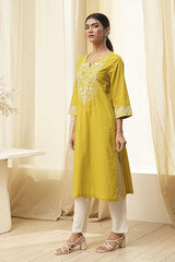 Women's Yellow Festive Three Quarter Sleeves Kurta