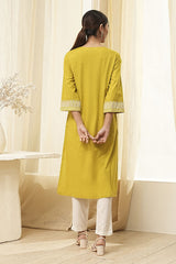 Women's Yellow Festive Three Quarter Sleeves Kurta