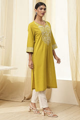 Women's Yellow Festive Three Quarter Sleeves Kurta
