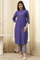 Women's Blue Festive Three Quarter Sleeves Co-ords Set