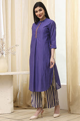 Women's Blue Festive Three Quarter Sleeves Co-ords Set