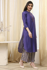 Women's Blue Festive Three Quarter Sleeves Co-ords Set