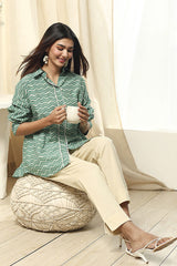 Women's Green Festive Three Quarter Sleeves Shirt