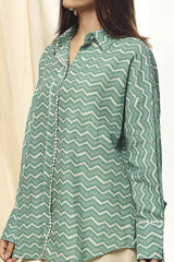 Women's Green Festive Three Quarter Sleeves Shirt