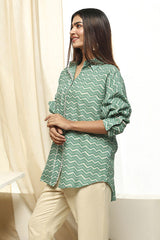 Women's Green Festive Three Quarter Sleeves Shirt