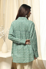 Women's Green Festive Three Quarter Sleeves Shirt