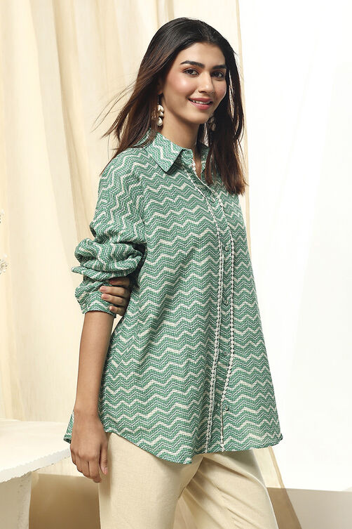 Women's Green Festive Three Quarter Sleeves Shirt