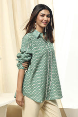 Women's Green Festive Three Quarter Sleeves Shirt