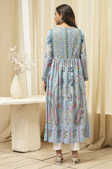 Women's Blue Festive Three Quarter Sleeves Kurta