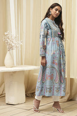 Women's Blue Festive Three Quarter Sleeves Kurta