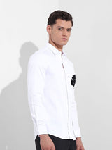 Men's White Casual Printed Full Sleeves Shirt