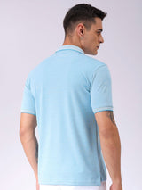 Men's Blue Casual Self-Design Half Sleeves Tshirt
