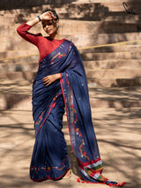Women's Blue Handloom Cotton Saree