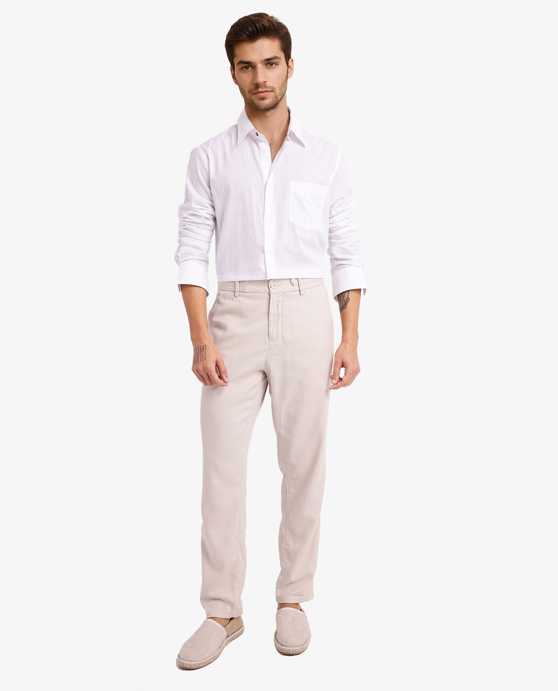 Men's White Formal Regular Fit Solid Full Sleeves Shirt