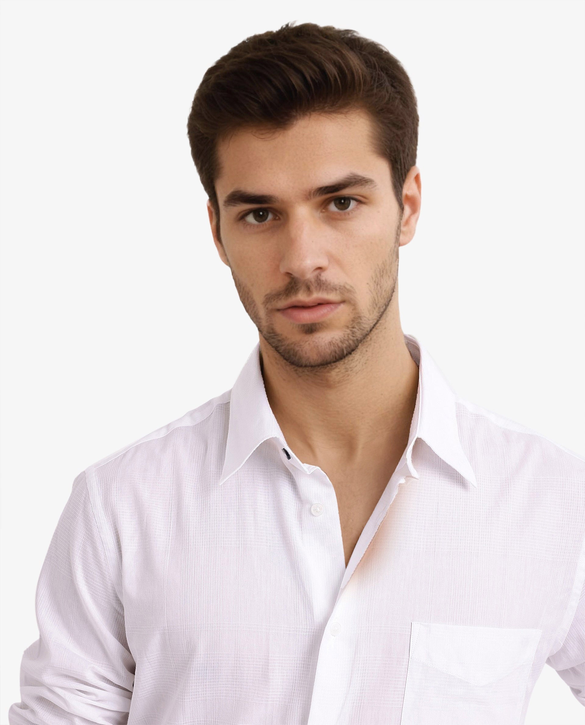 Men's White Formal Regular Fit Solid Full Sleeves Shirt