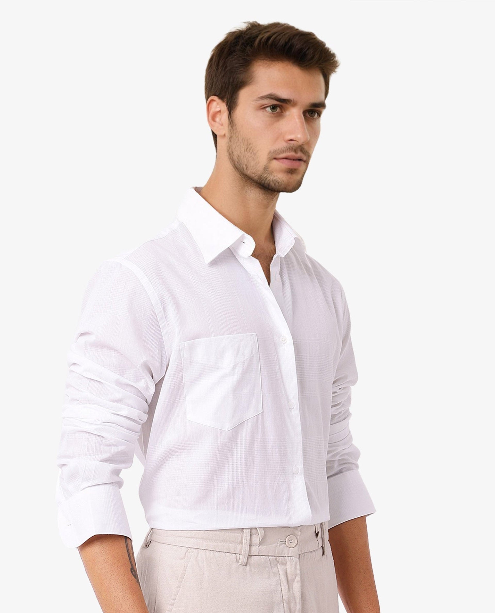 Men's White Formal Regular Fit Solid Full Sleeves Shirt