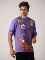 Men's Purple Casual Oversized Fit Printed Half Sleeves Tshirt