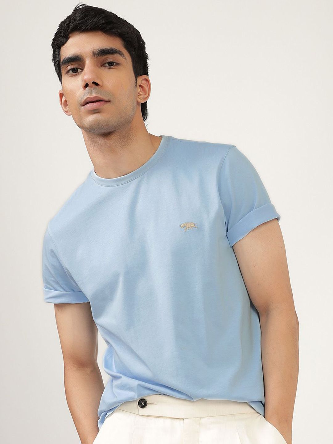 Men's Blue Casual Regular Fit Solid Half Sleeves Tshirt