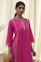 Women's Pink Festive Three Quarter Sleeves Kurta