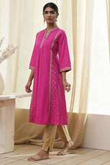 Women's Pink Festive Three Quarter Sleeves Kurta