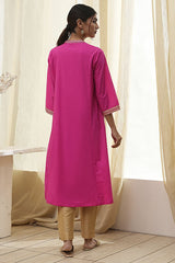 Women's Pink Festive Three Quarter Sleeves Kurta
