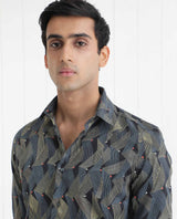 Men's Black Casual Regular Fit Printed Full Sleeves Shirt