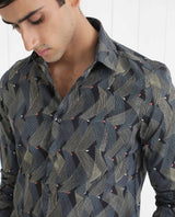 Men's Black Casual Regular Fit Printed Full Sleeves Shirt