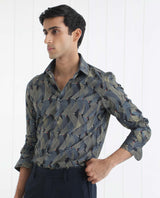 Men's Black Casual Regular Fit Printed Full Sleeves Shirt