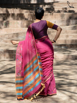 Women's Pink Handloom Cotton Saree