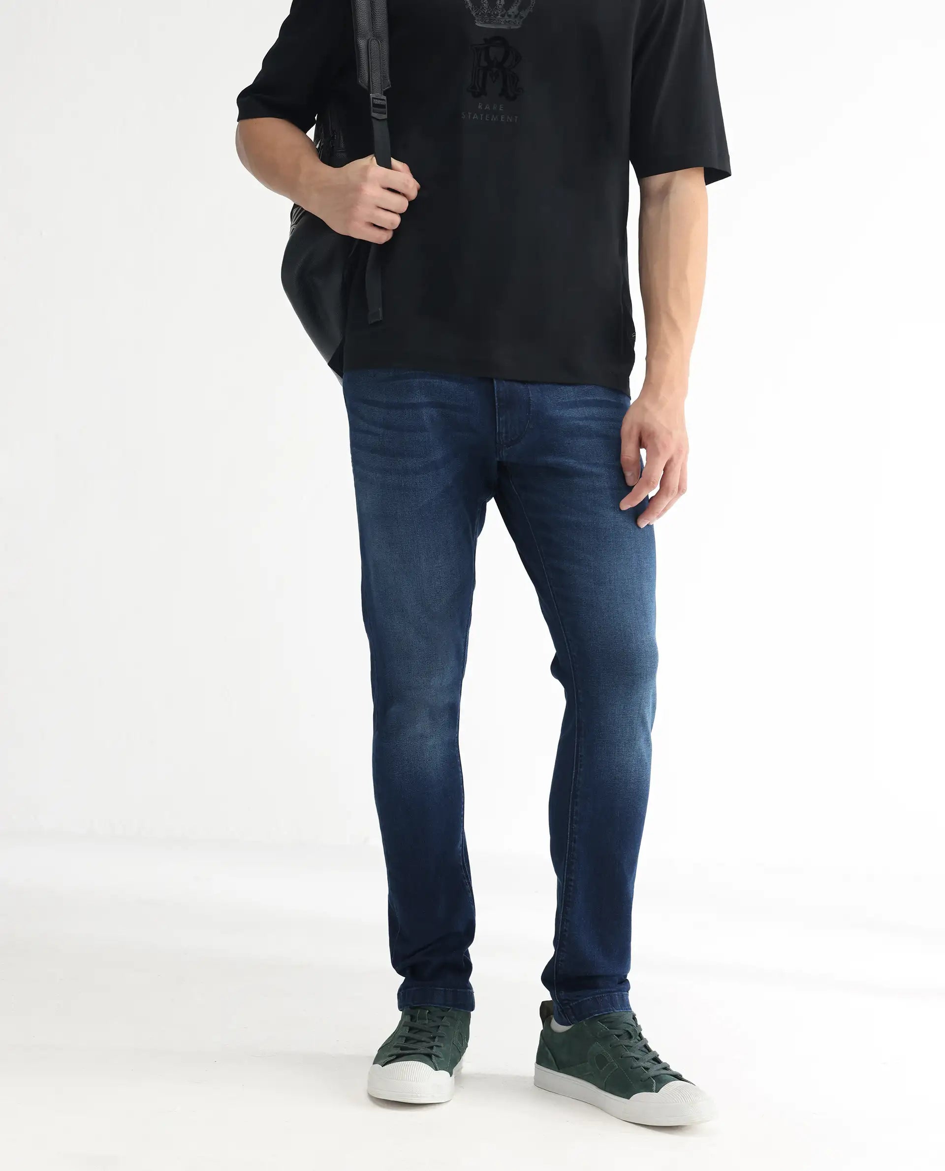 Men's Blue Casual Slim Fit Solid Jeans