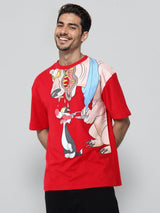 Men's Red Casual Oversized Fit Printed Half Sleeves Tshirt