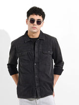 Men's Black Casual Solid Full Sleeves Shirt