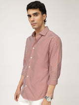 Men's Red Casual Regular Fit Striped Full Sleeves Shirt