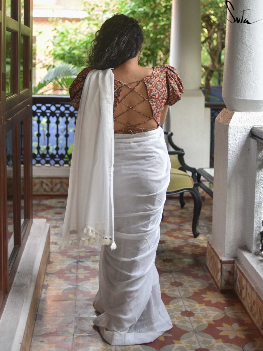 Women's White Mul Cotton Saree