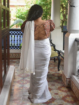 Women's White Mul Cotton Saree