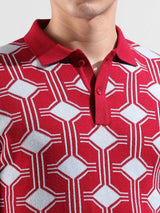 Men's Slim Fit Geometric Polo Collar Tshirt