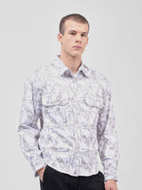 Men's White Casual Printed Full Sleeves Shirt