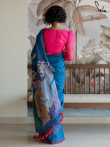 Women's Cotton Blue without Blouse Piece Saree