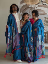 Women's Cotton Blue without Blouse Piece Saree