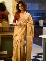 Women's Yellow Chanderi Silk Zari Saree