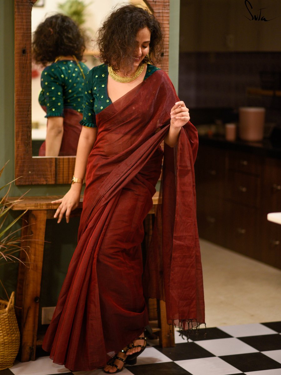Women's Red Chanderi Silk Zari Saree