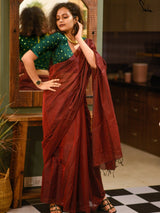 Women's Red Chanderi Silk Zari Saree