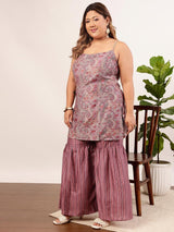Women's Pink Plus Size Ethnic Motifs Printed Regular Kurti With Sharara