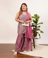 Women's Pink Plus Size Ethnic Motifs Printed Regular Kurti With Sharara