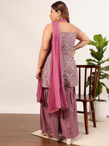 Women's Pink Plus Size Ethnic Motifs Printed Regular Kurti With Sharara