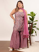 Women's Pink Plus Size Ethnic Motifs Printed Regular Kurti With Sharara
