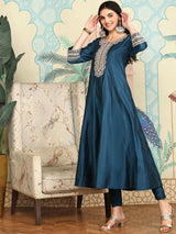 Women's Navy Blue Kurta Set with Duppatta
